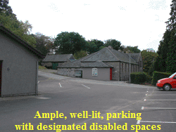 Ample, well-lit, parking
with designated disabled spaces